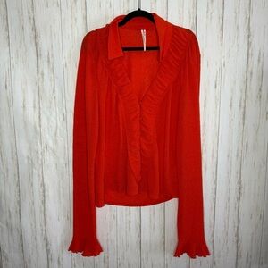 Anthropologie XL Orange Ruffled Blouse